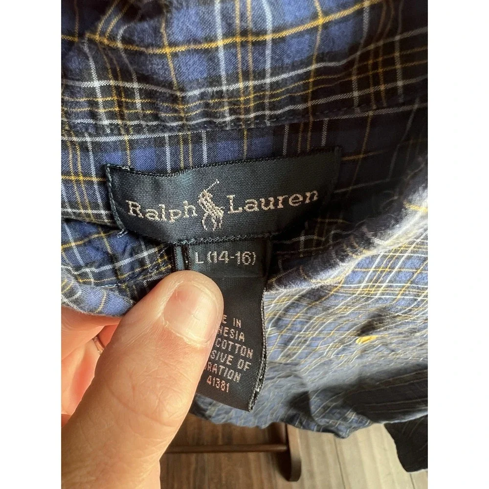 Ralph Lauren Youth Boys Button Down Shirt Plaid‎ Size Large (14-16)